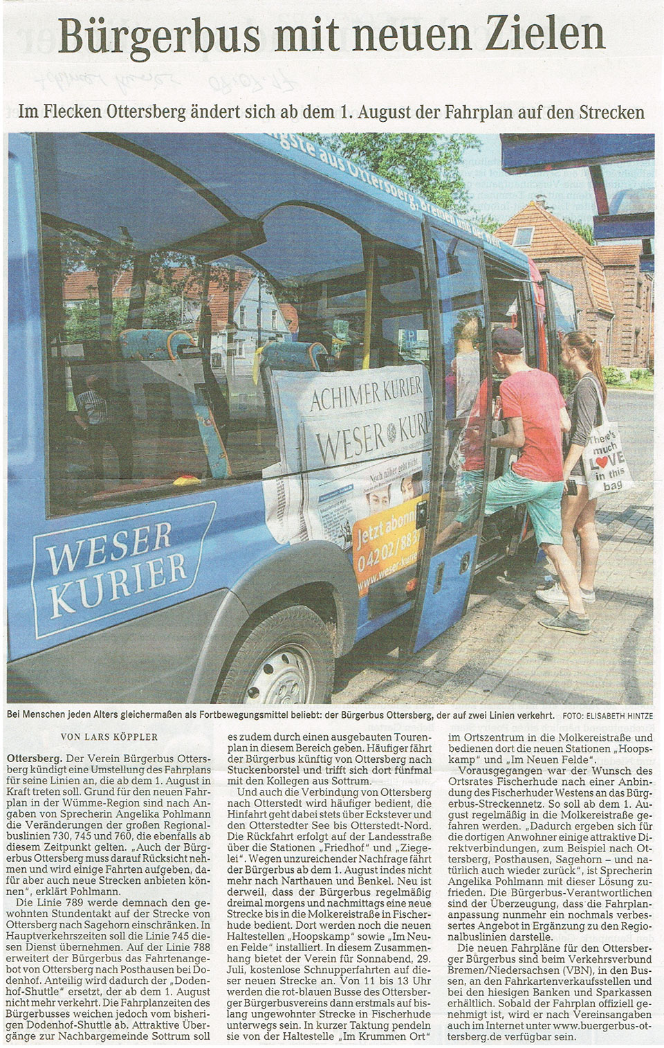 PM Achimer Kurier 07.07.2017 Bürgerbus mit neuen Zielen